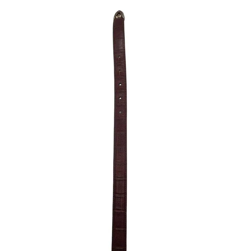 VTG Brighton Brown Leather Belt Silver Heart Buckle Croc Embossed Small‎ 28